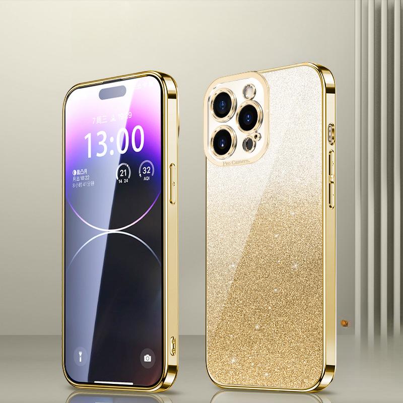 Подходит для iPhone16Pro Градиентный блестящий чехол для телефона Apple 15 Гальванизированные «Ангельские глазки» 14 Полностью закрывающий ТПУ защитный чехол