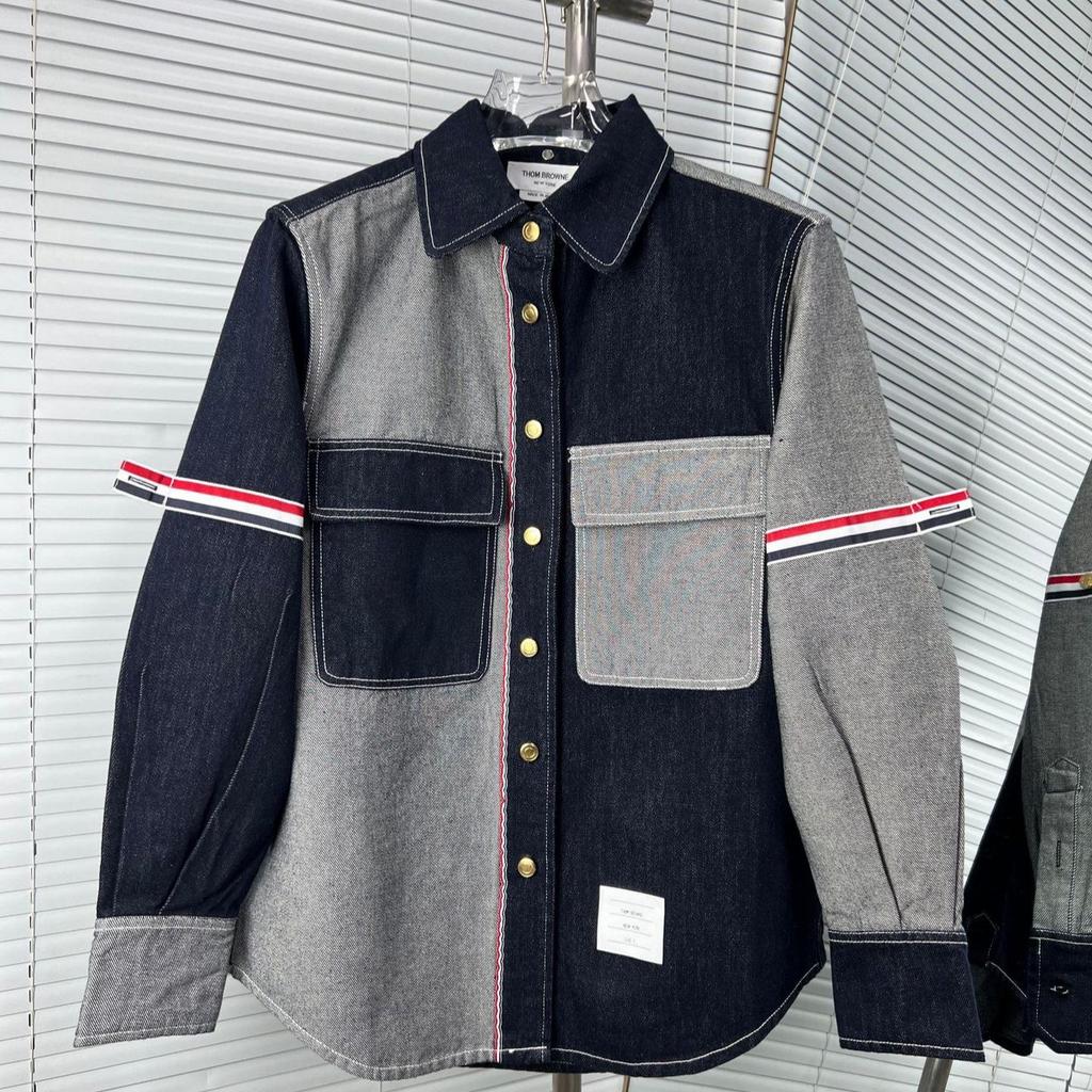 High Version Double-Sided Webbing Stripe Denim Jacket with Lapel for Men and Women