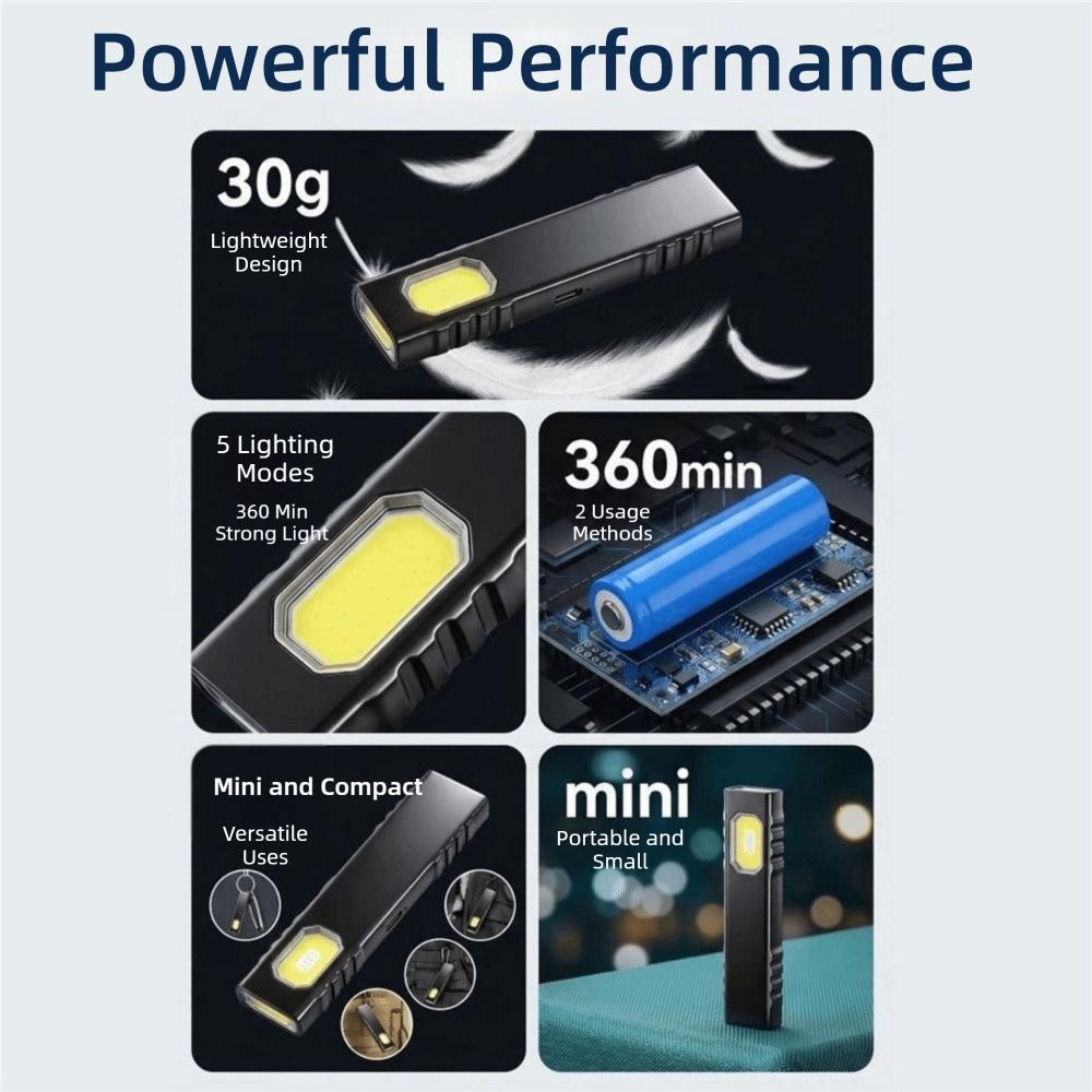 Mini COB Flashlight Pen Clip Design Work Light Portable Flat Light Outdoor Lighting