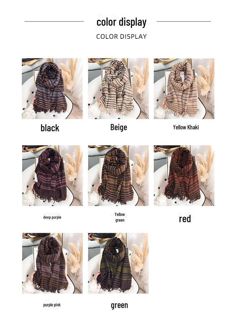 Korean Retro Striped Imitation Cashmere Scarf for Women