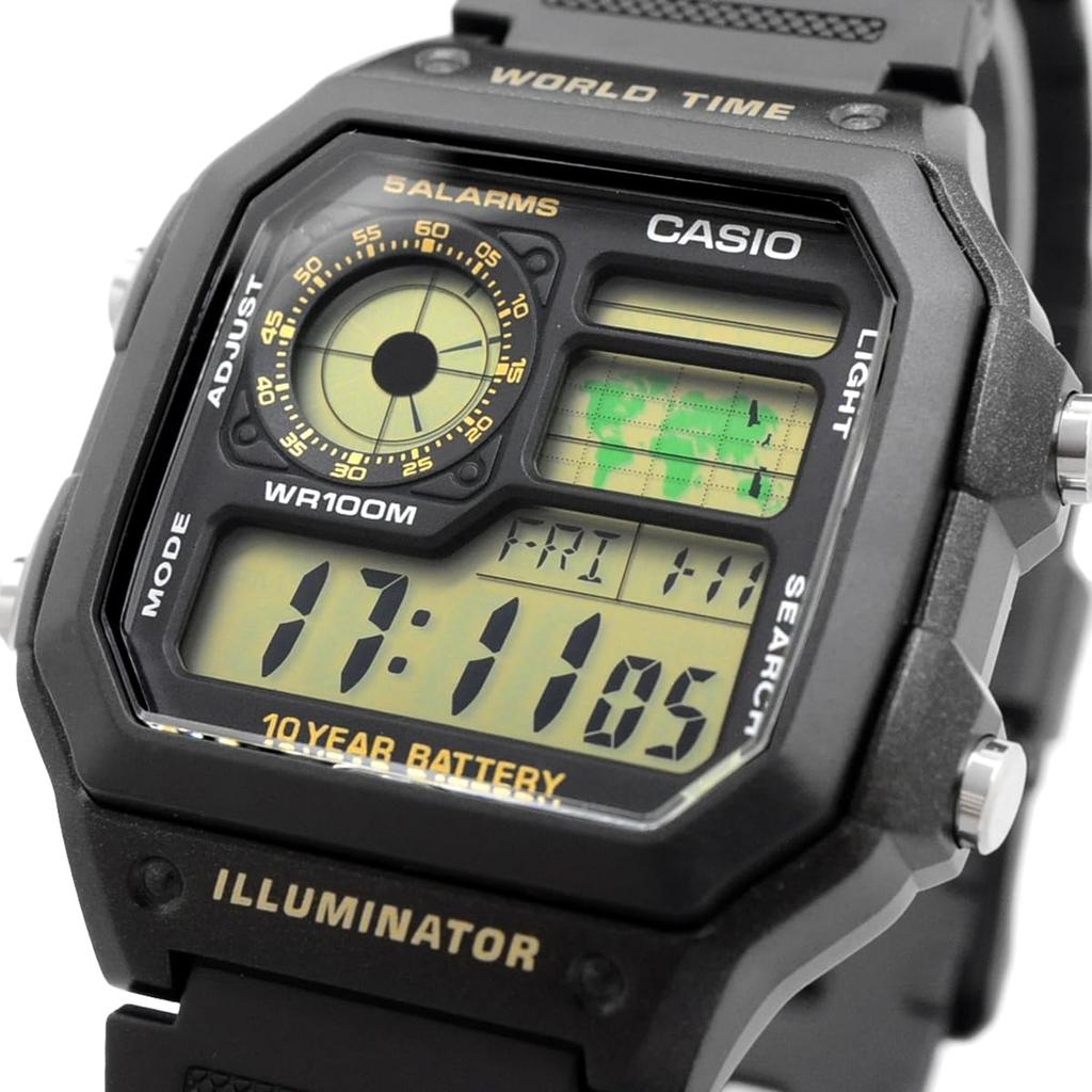 Casio Цифровые часы Мировое время Черный Золотой ЖК-дисплей Международная модель [Casio] AE-1200WH-1BV
