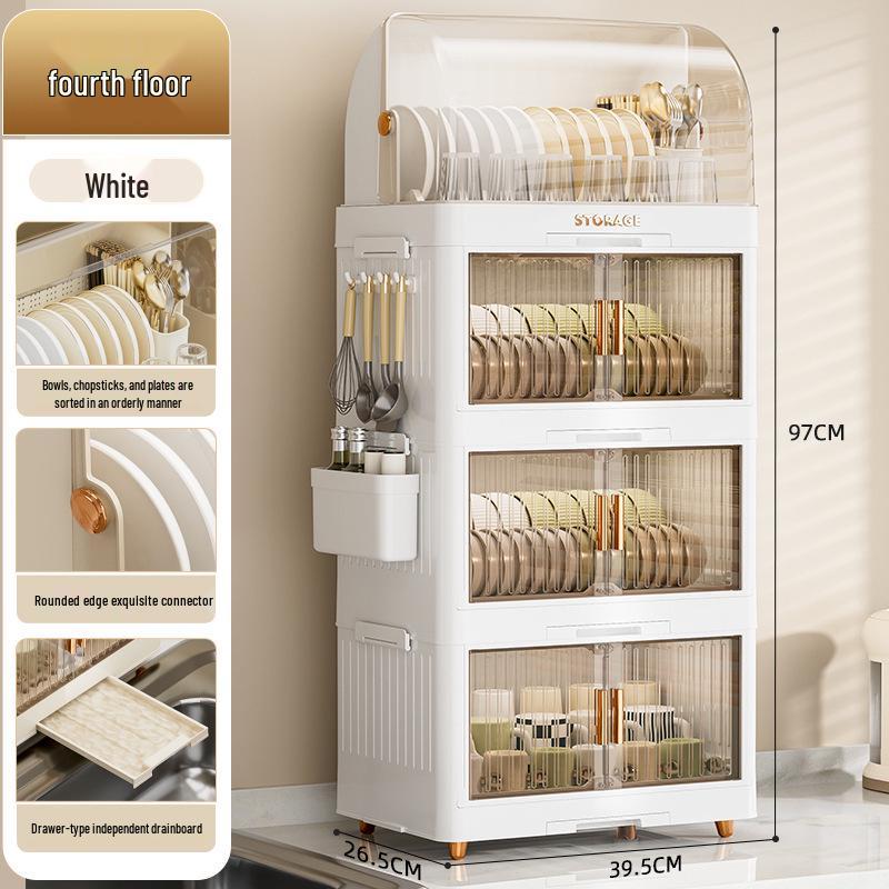Foldable Multi-Layer Plastic Storage Cabinet with Lid - Organize Bowls, Plates, Baby Bottles, and Cups Dust-Free