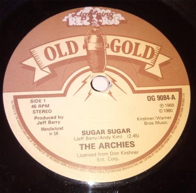 7-дюймовая пластинка ARCHIES - Sugar Sugar OG9084 Old Gold 1980 UK Поп Б/У
