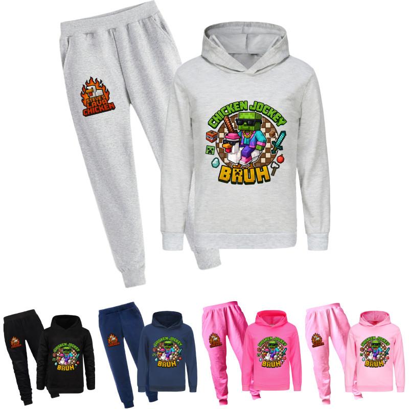 Minecraft Chicken Jockey Childrens Cartoon Hoodie And Pants Set With Cotton Fabric For Casual Winter Wear