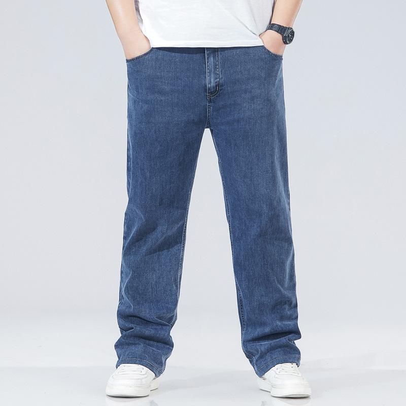 Мужские брюки больших размеров свободного кроя с прямыми штанинами, весенние, легкие, с высокой посадкой, эластичные, в стиле «папа».