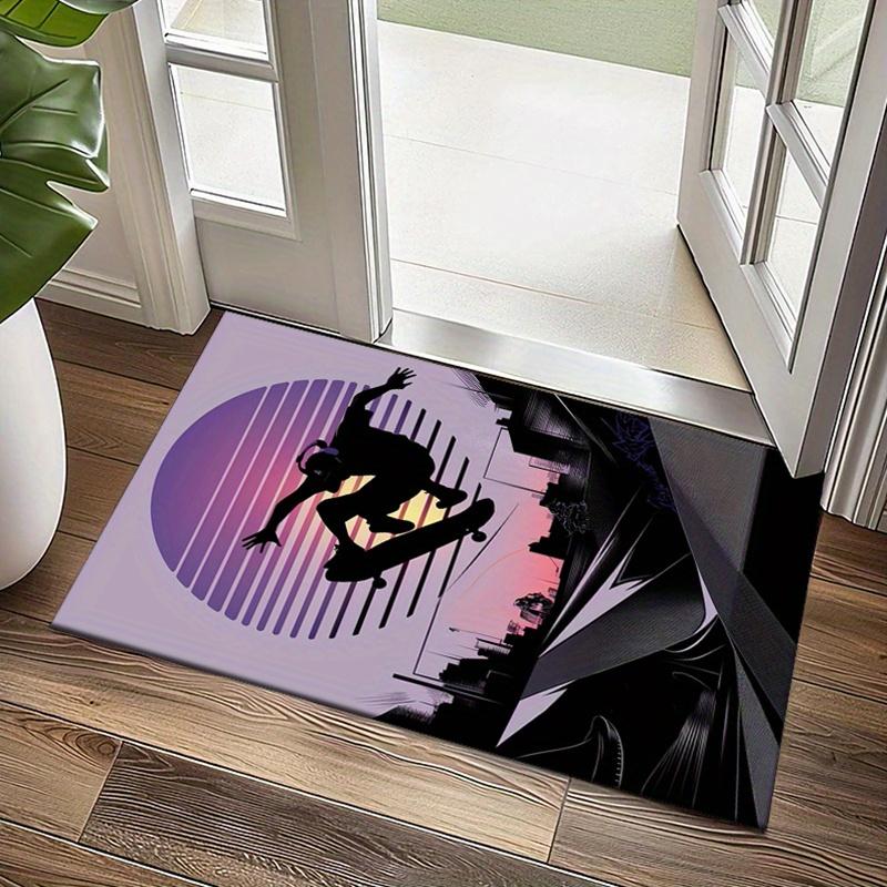 Ковер с принтом силуэта скейтбордиста, Подстилка под кресло, Нескользящий полиэстеровый ковер, Хрустальный велюр для дома, офиса, гостиной