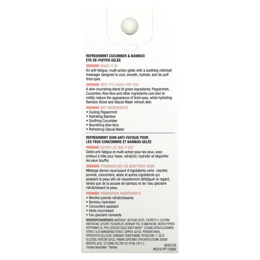 Physicians Formula Refreshmint, Cucumber & Bamboo Eye Depur Jelly, Refresh, 0.45 Oz (12.8 G)