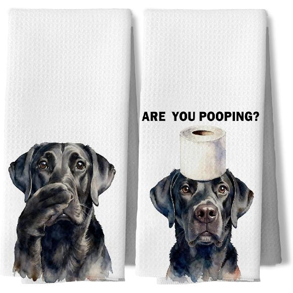 Funny Black Labrador Retriever Kitchen Dish Towels, Black Lab Gifts, All Food Must Go to The Lab for Testing Decorative Hand Tea Towels for Kitchen