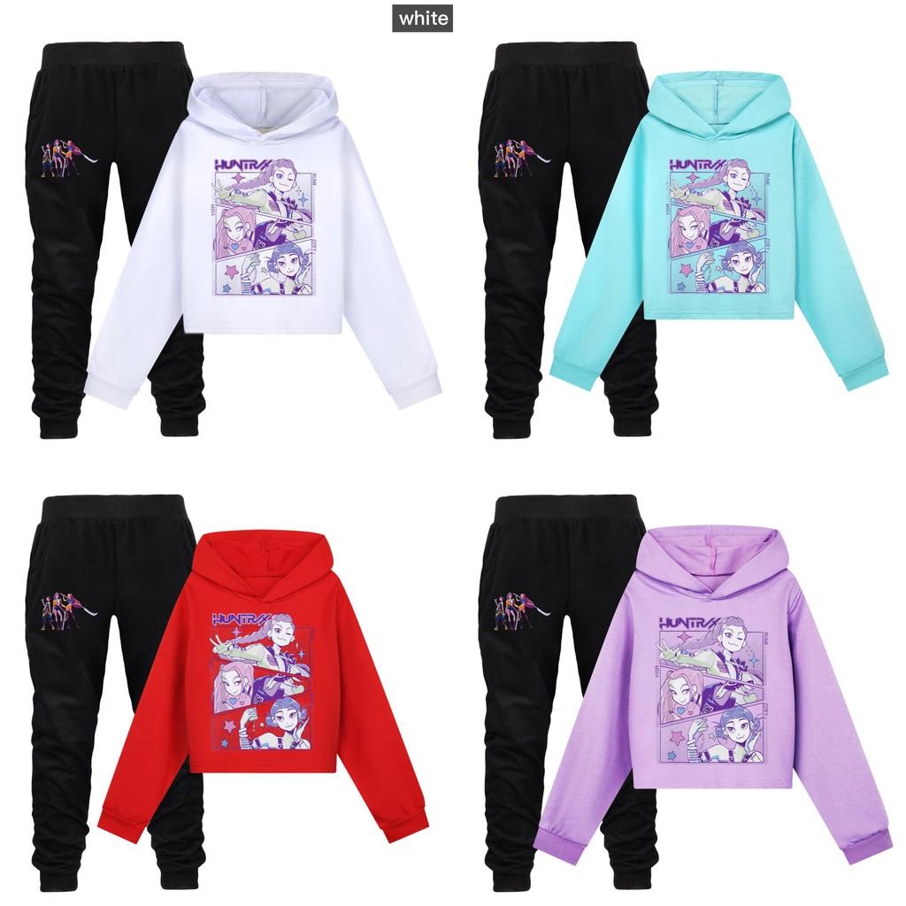 Kpop Demon Hunters Kids Cartoon Hoodie Set With Cotton Material For Casual Wear