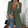 Women Solid Open Front Pockets Cardigan Formal Suit Long Sleeve Blouse Coat