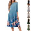 Women's Casual Fashion Round Neck Three-quarter Sleeve Floral Print Midi Dress