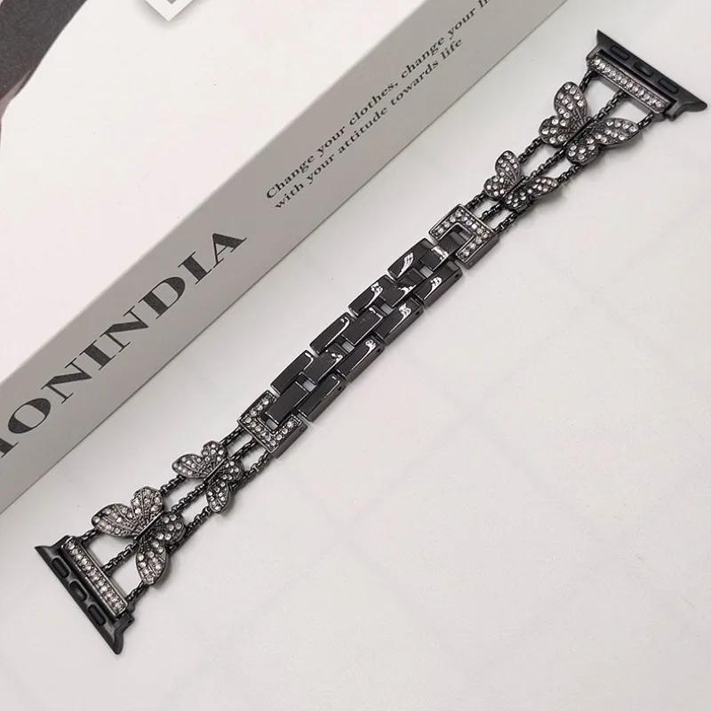 Ремешок для часов, металлический ремешок для Apple Watch, ремешок Ultra, 4 мм, 45 мм, 40 мм, 41 мм, 49 мм, блестящая цепочка-браслет-бабочка для iWatch Series 9, 8, 7, 6, 5 SE 4, 3