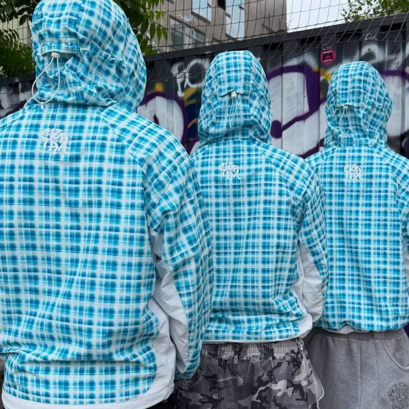 Mens Oversized Plaid Hooded Windbreaker Jacket With Asymmetrical Zipper Casual Outdoor Fall Coat