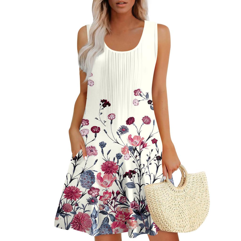 Womens Summer Dresses Loose  Sleeveless Sundresses Dress With Pockets