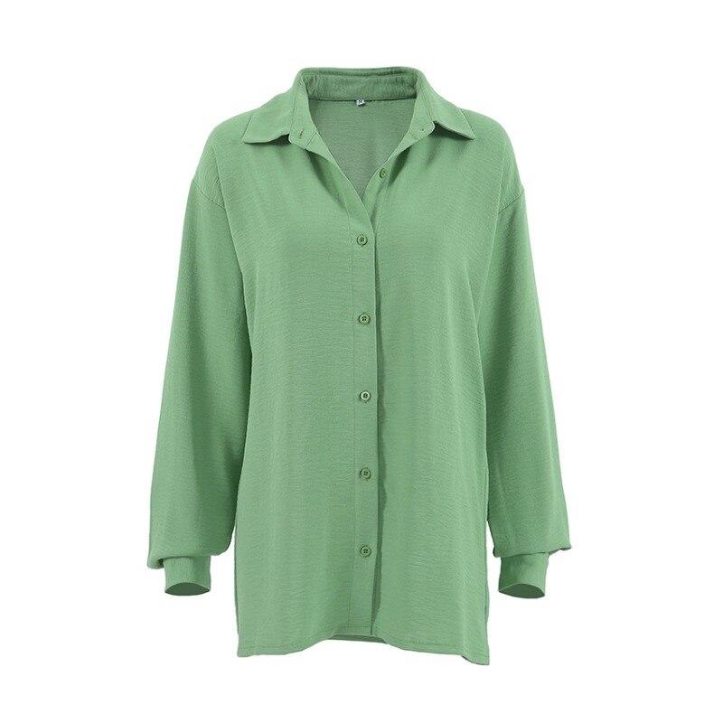 Осень 2023, зеленая рубашка авокадо, однобортная блузка с отложным воротником, женские топы, повседневная свободная одежда с длинными рукавами 28682