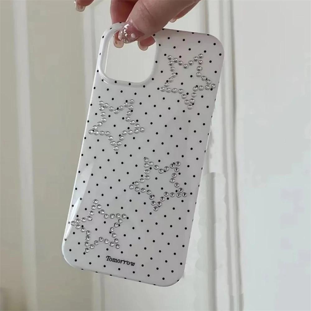 Корейский Y2K Шик Блестящий Стразы Звезда Чехол Для Телефона Для iPhone 16 15 14 13 Pro Max Милый В Горошек Чехол Стильный Девичий Корпус