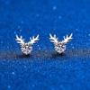 D цвет 1CT Муассанит серьги с рогами для женщин Роскошные рождественские серьги-гвоздики с изображением оленей в виде животных Рождественские серьги-гвоздики из стерлингового серебра ювелирные изделия в подарок