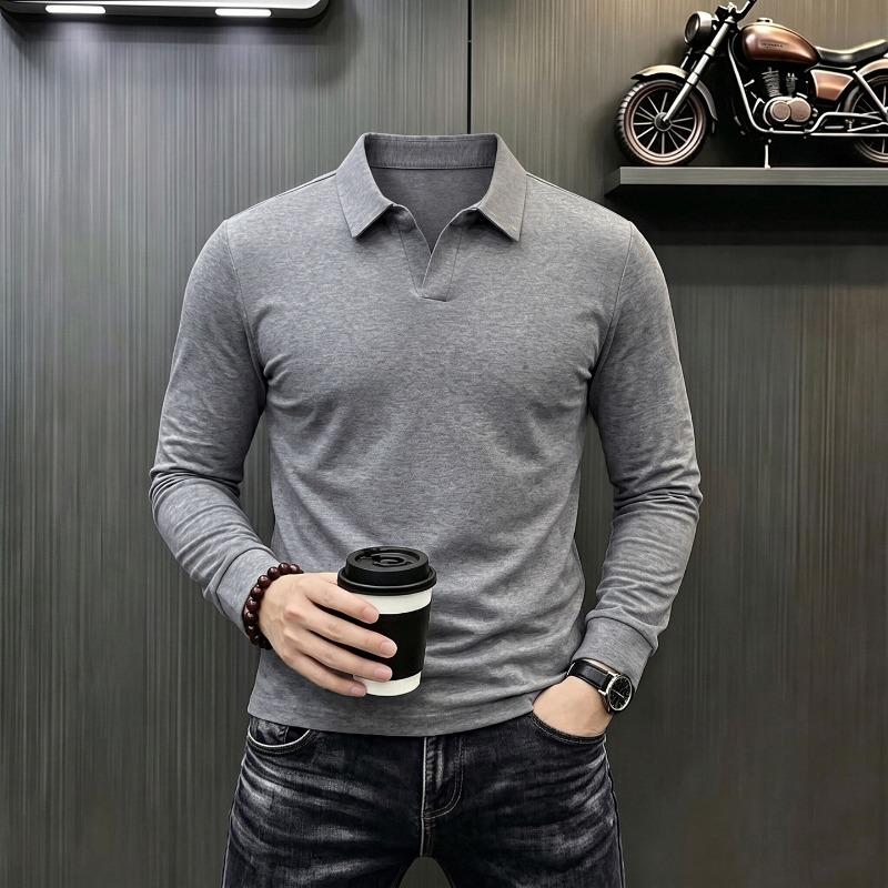 Men S Long Sleeve Polo Shirt Casual Solid Color Basic Fit Top