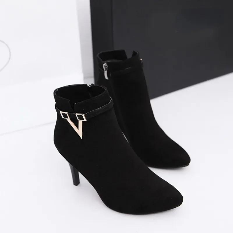 Botas Mujer Invierno Autumn Stiletto Thin High Heels Woman Pointed Toe Pu Leather Zipper Sexy Ankle Women Boot Botines Chelsea8