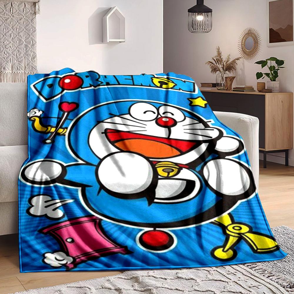 1PC Doraemon, Cartoon Blanket Lightweight Flannel Throw Blanket for Sofa, Bed, Travel, Camping, Livingroom, Office, Couch