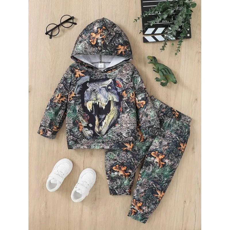 Boys Winter 2-Piece Hooded Sweatshirt Set With Cartoon Print Long Pants Casual Outfit Kids 8 Years