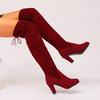 2025 Winter Large Size Rear Lace-up Suede Elastic Knee Boots Thick Heel Round Head European and American Foreign Trade High Heel Fashion Boots Women