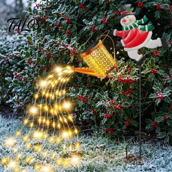 Solar Powered Pathway Decor Snowman Garden Stake Light, Waterproof Watering Can Lamp with Multi Colored Lawn Warm/Colorful Light for Outdoor
