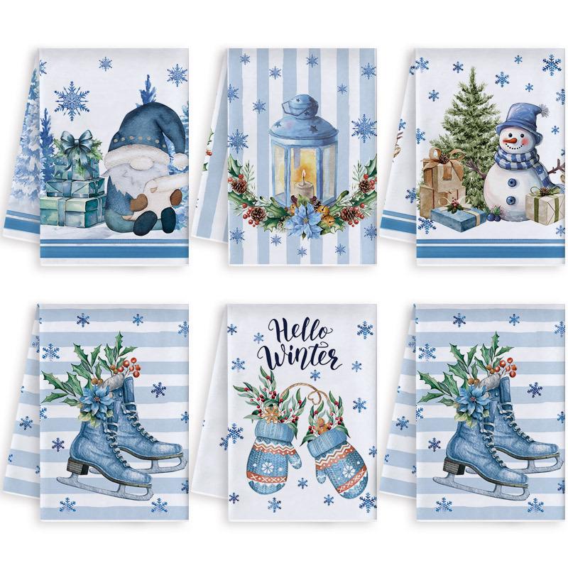 Blue Christmas Kitchen Towel & Dishcloth Combo Set