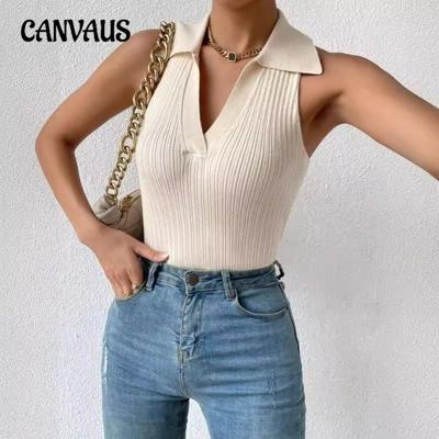 Женский летний новый однотонный жилет-поло с воротником-поло и полосками без рукавов