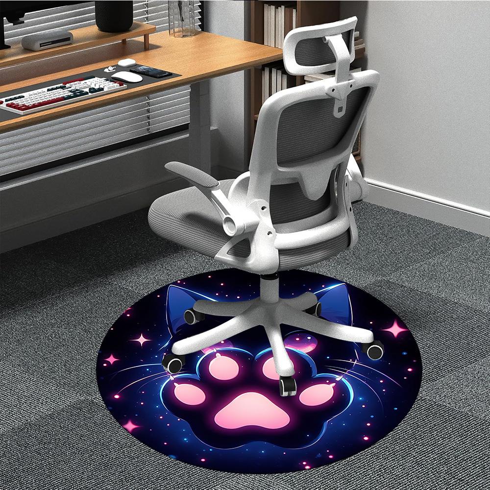 1PC NeonPaw Cat Office Round Area Rug, Indoor Mat Suitable ForOffice, Under Office Chairs Bedroom Living Room Home Decor, Room Deco, D142