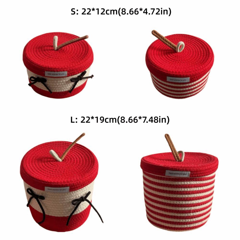 Red White Storage Basket Cotton Tead Woven Handmade Woven Basket Cartoon Design Versatile Function Organizer Basket