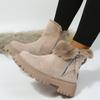 Women's Wide Width Suede Ankle Boots, Plush Lined Side Zipper Booties, Chunky Heel Winter Boots for Women