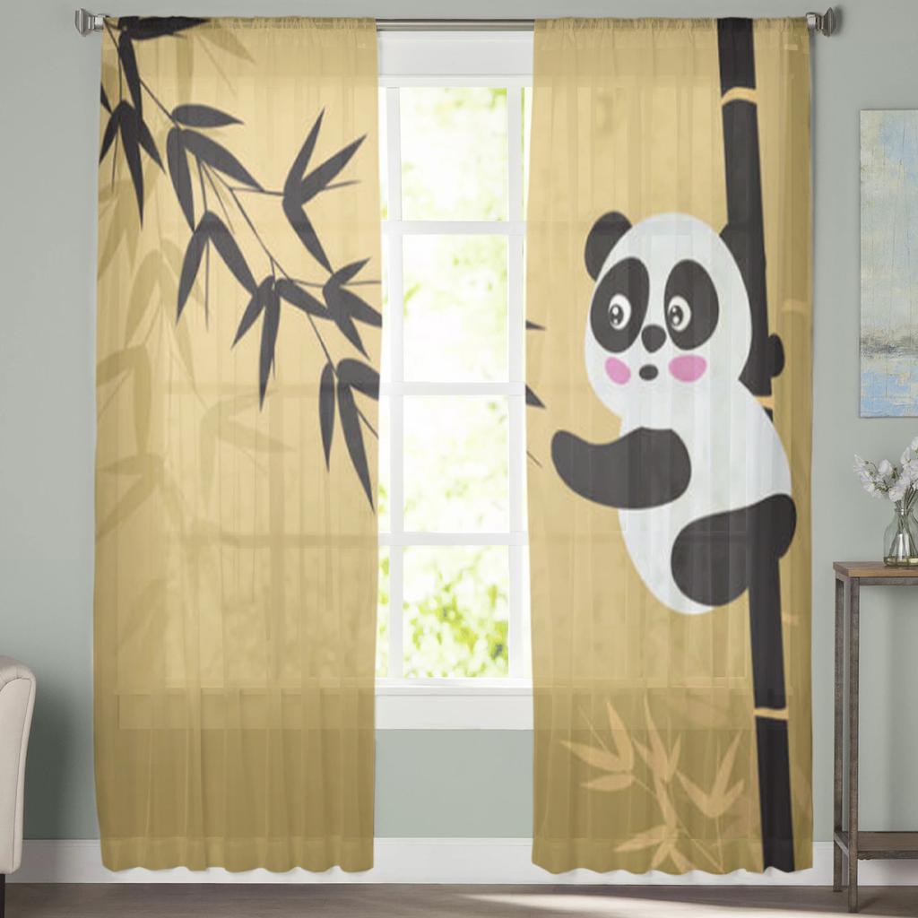 Мультфильм Милая Панда Бамбук Ретро Прозрачные Шторы Для Гостиной Спальни Тюль Шторы Кухонные Оконные Обработки Панельные Шторы