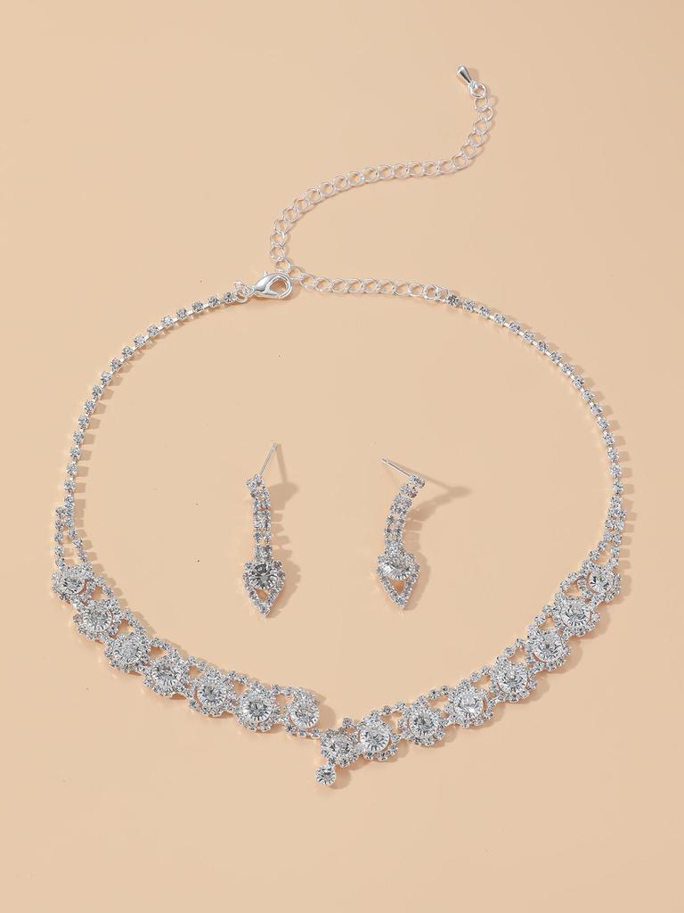 Высококачественное роскошное свадебное ожерелье, серьги, двухкомпонентные свадебные аксессуары, комплект украшений из темпераментного циркония с цветком