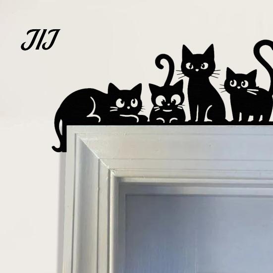 Interior Wall Decor Hanging Metal Cat Door Topper, Cute Cats Frame Decor, Black Art, Modern Abstract Silhouette Art Minimalist Home Decoration