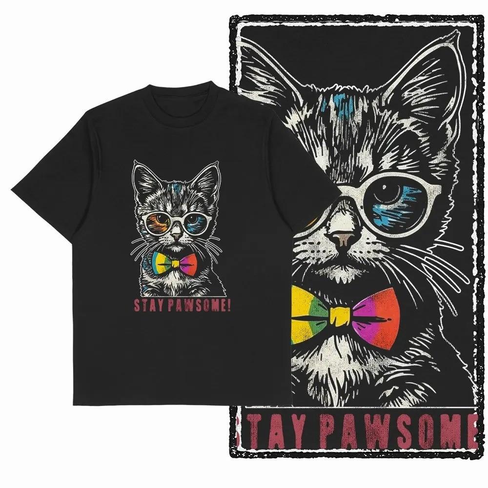 Retro Streetwear Cat Graphic Unisexs and Womens Tshirts Pickled Retro Oneck Unisexs Tshirts Women Clothes Y2k Top Harajuku