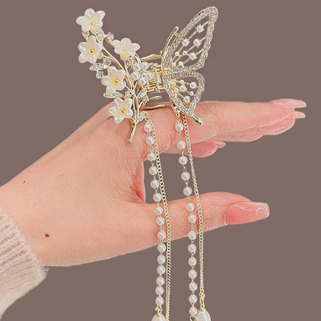 1 шт. Модные заколки для волос с бриллиантами, жемчугом и кисточками-бабочками для женщин, аксессуары для волос