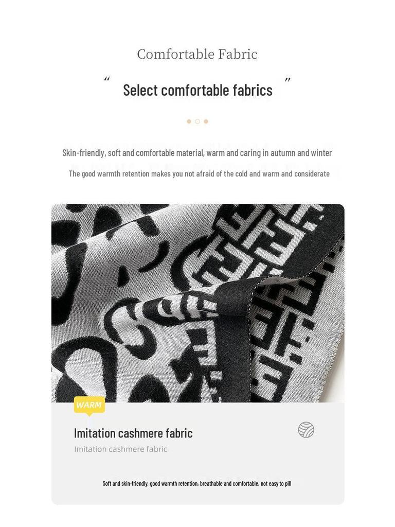 2025 High-End Women's Korean Style Versatile Shawl: Double-Sided, Warm, Imitation Cashmere Scarf with Old Flower Design for Autumn/Winter.