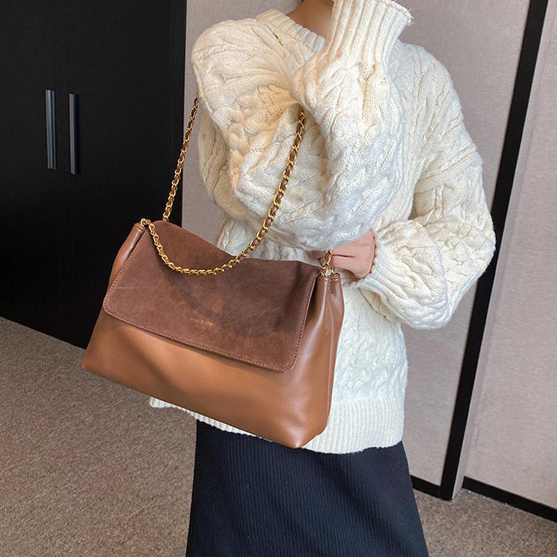 Yogodlns Мягкая сумка-тоут из ПУ кожи Новая женская сумка с золотыми цепочками Высококачественная Вместительная сумка на одно плечо Однотонная Универсальная сумка кроссбоди