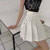 Women Mini Skirt High Waist Side Lace-up Pleated Skirt Solid Color A-Line Skirt with Lining Bottoming Shorts Streetwear