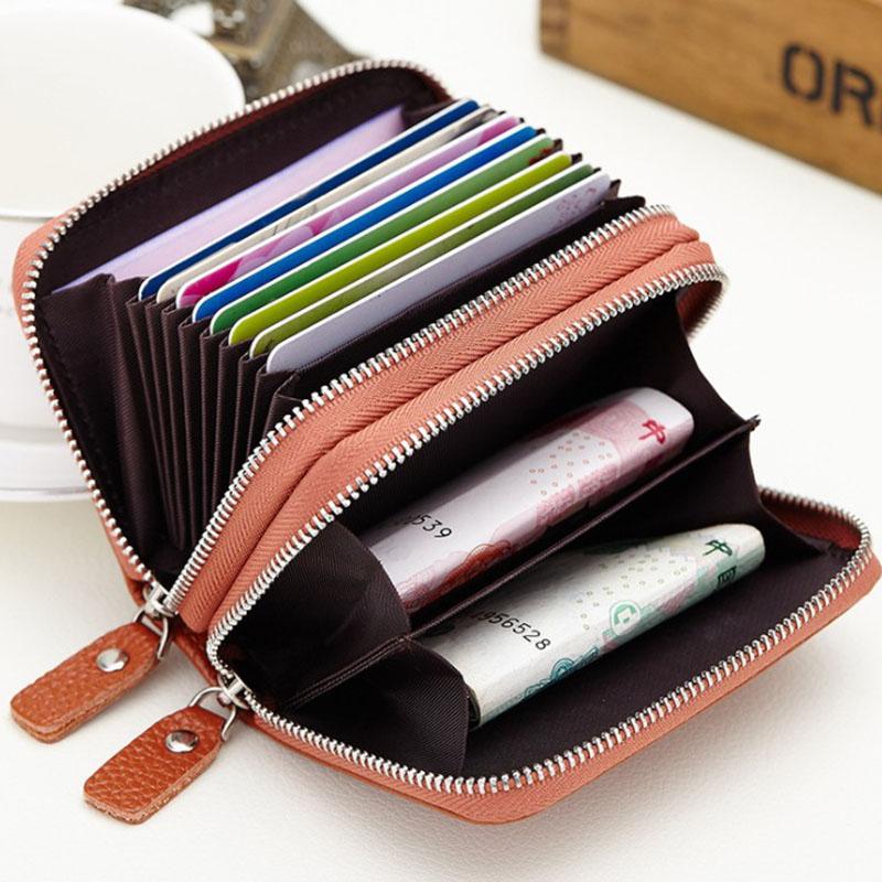 Модный кошелек с двойной молнией для кредитных карт, кошелек из натуральной кожи, RFID, женский и мужской кошелек-клатч, маленькая сумка для карточек, сумка для мелочи