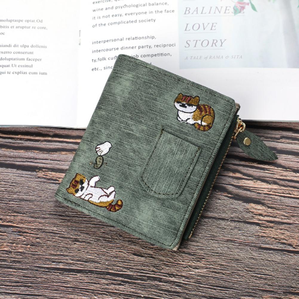 Women's Denim Style Cat Embroidery Wallet Wear-Resistant Ultra-thin Coin Purse for Bag Shoulder Bag Wallet Coin Purse