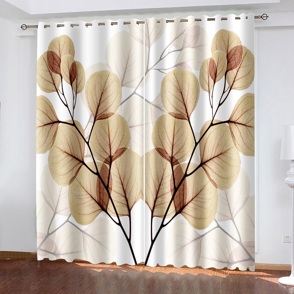 Цветочный растительный принт Тканые шторы для спальни Затемняющие шторы Две отдельные шторы слева и справа