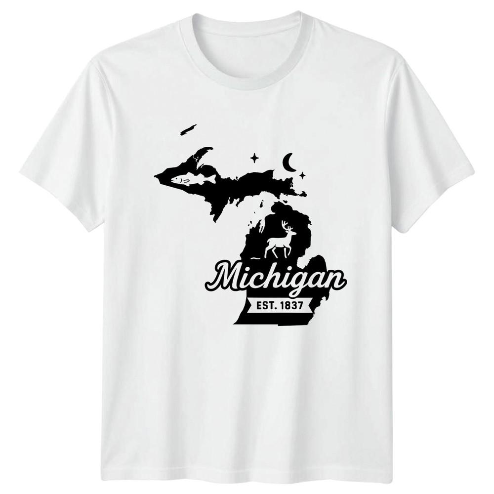 Michigan State Outline Wildlife Est 1837 Unisexs TShirt Unisexs Tee Graphic Top