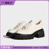 2025 Spring New Fashion Color Matching Platform Small Leather Shoes Women's British Style Front Lace-up Solid Color Loafers Huizhou Women's Shoes
