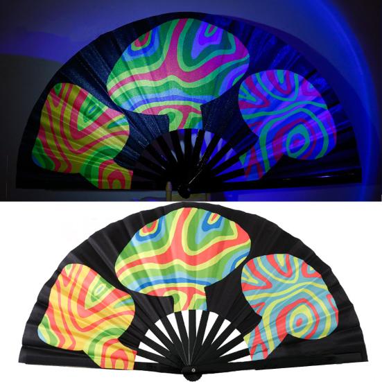UV Fluorescent Folding Fan Lightweight Kung Fu Dance Performance Handheld Fan Portable Summer Cooling Fan Decoration Party Accessories