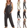 2024 Spring/Summer Women's Casual Sleeveless U-Neck Jumpsuit with Double Pocket Long Pants