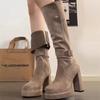 Модные ботинки-трансформеры женские 2025 осень и зима ретро универсальные на толстом каблуке в британском стиле ботфорты на высоком каблуке модные ботинки тренд
