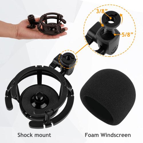 Silence Razer Mini Shock Mount with Foam Windscreen Cover, Anti-Vibration Suspension Shock Mount, Microphone Holder, Clip, Pop Filter, Explosive Block