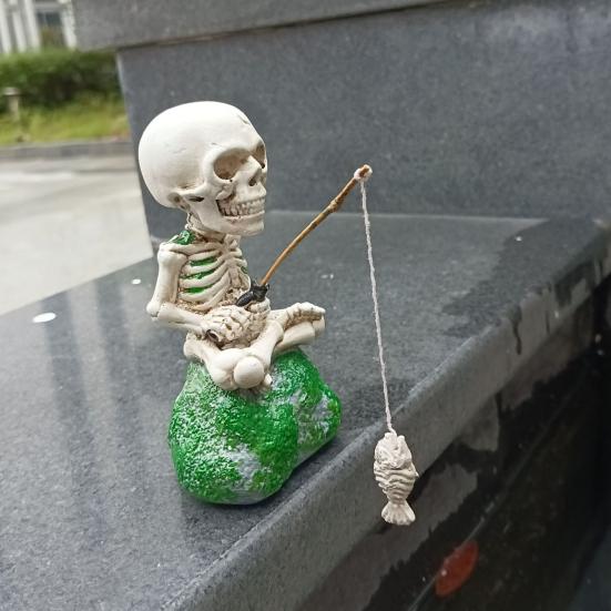 Хэллоуин Рыболовный Скелет Фигурка Жуткий Сидящий Тыквенная Голова Скелет Статуя Скульптуры Открытый Сад Пруд Фонтан Украшение Стороны Бассейна